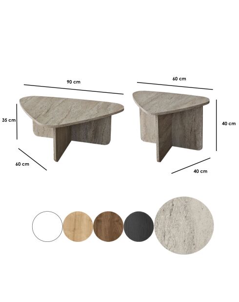 Set de 2 mesas de café Ballare de travertino, 90 x 35 x 60 cm