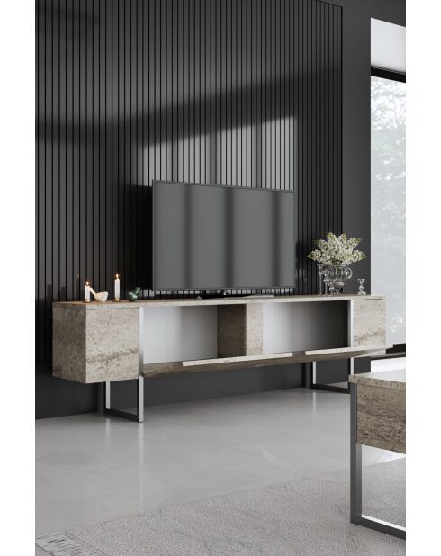 Luxe woonkamermeubelset van travertijn/zilver - 180x30x47 cm