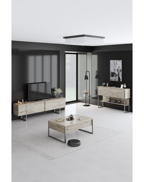 Luxe woonkamermeubelset van travertijn/zilver - 180x30x47 cm