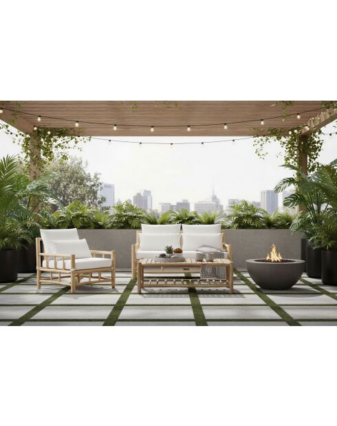 Poltrona in teak con 2 cuscini bianchi - 90x90x80 cm