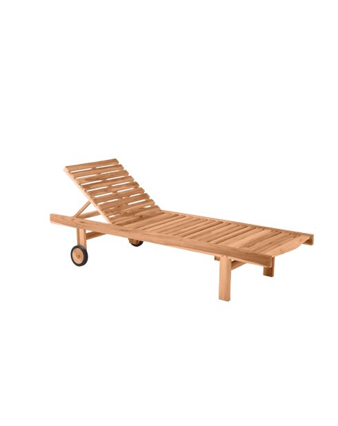 Lettino da giardino con testa regolabile 2 ruote naturale - 65x200x36 cm