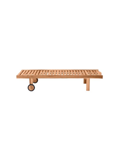 Lettino da giardino con testa regolabile 2 ruote naturale - 65x200x36 cm