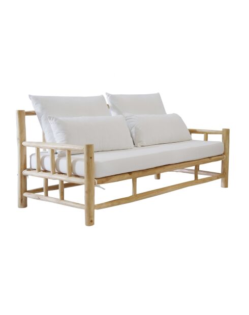 Canapé en Teck avec 4 coussins blanc - 180x90x80 cm
