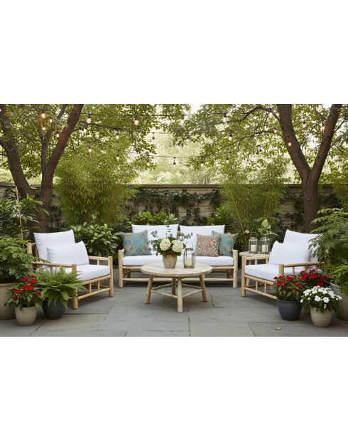 Canapé en Teck avec 4 coussins blanc - 180x90x80 cm