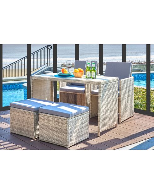 4-Sitzer-Essgruppe mit naturgrauem Kissen