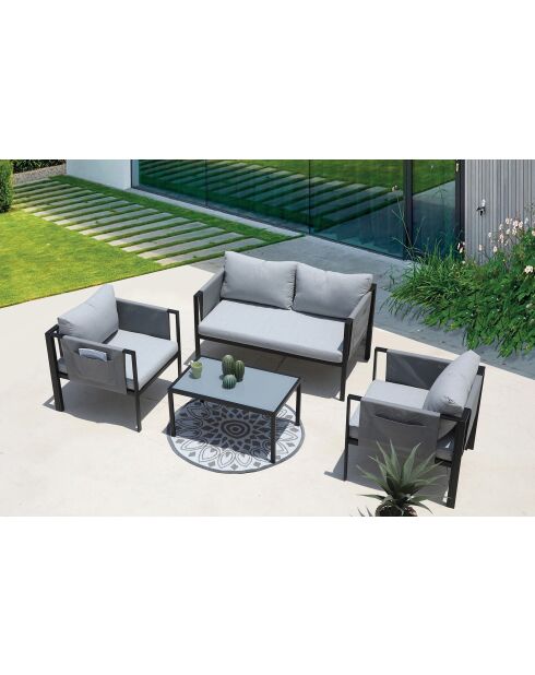 Mueble de jardín 4 plazas gris negro