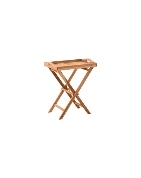 Carrito plegable de teca con bandeja extraíble natural - 60x40x65 cm
