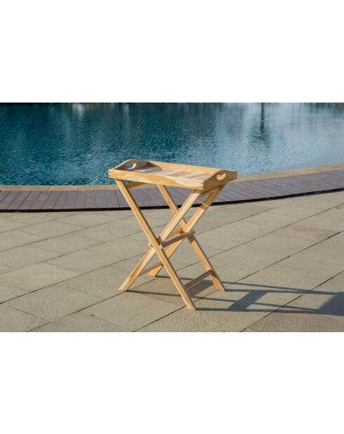 Carrito plegable de teca con bandeja extraíble natural - 60x40x65 cm