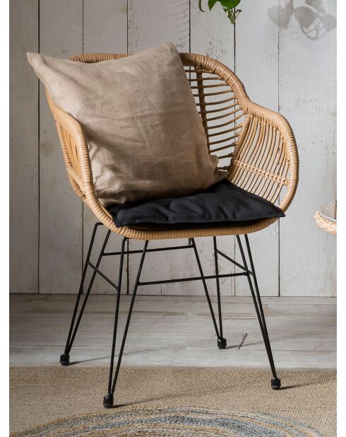 Natürliches 2-Sitzer-Gartenset, schwarze Kissen