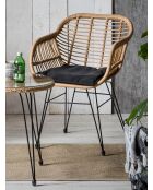 Natürliches 2-Sitzer-Gartenset, schwarze Kissen