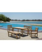 2-zits teakhouten tuinbank met bruine rugleuning en armleuningen - 120x63x92 cm