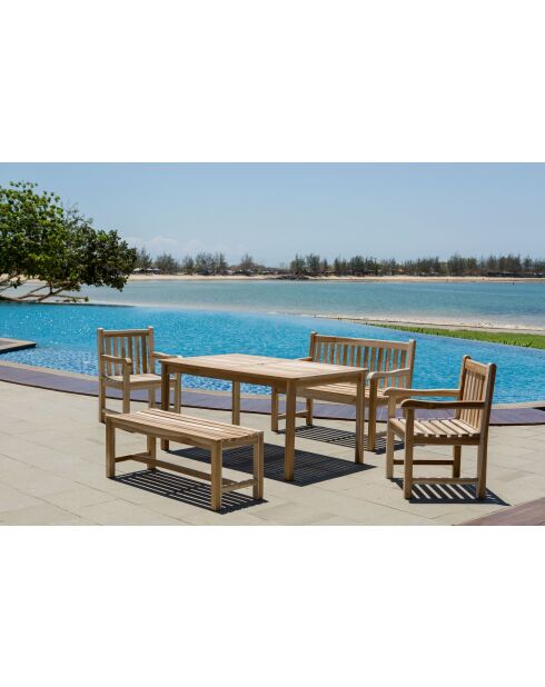 2-zits teakhouten tuinbank met bruine rugleuning en armleuningen - 120x63x92 cm