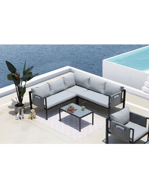 Graues schwarzes Eckgartenmöbel für 6 Personen