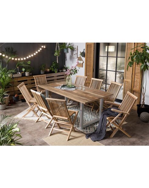 Table avec plateau en manguier dessus naturel cadre argenté antique - 160x90x77 cm