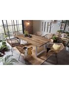 Table avec plateau en manguier dessus naturel cadre argenté antique - 160x90x77 cm