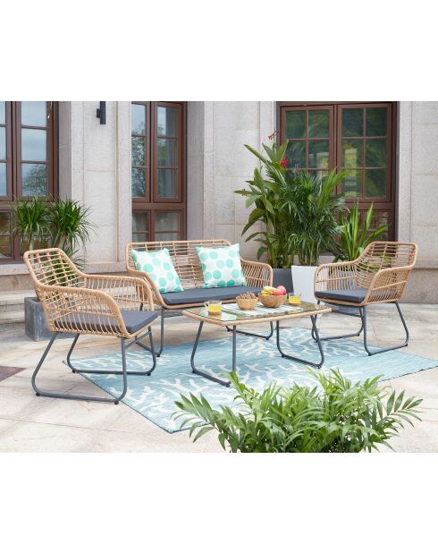 Tuinmeubilair 4-zits natuurgrijze kussens