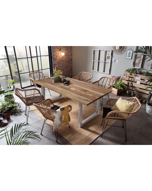 Tafel met mangohouten blad, naturel blad, antiek zilver, frame - 180x100x77 cm