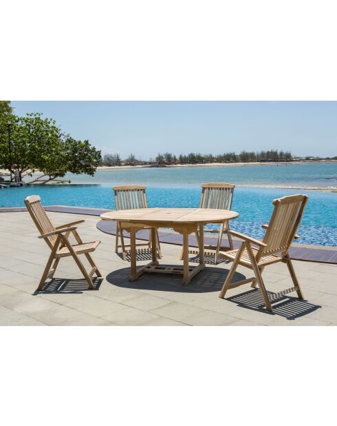 Ausziehbarer runder Gartentisch mit Schmetterlingsauszug ausziehbar bis 170 cm Natur - 120x120x75 cm