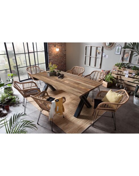 Tisch mit natürlicher Oberfläche aus Mangoholz, antikes schwarzes Gestell - 220x100x77 cm