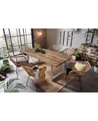 Table avec plateau en manguier plateau naturel cadre argent antique - 220x100x77 cm