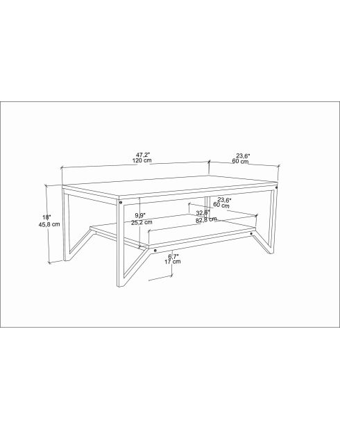 Mesita Flora negra - 120x60x45,8 cm