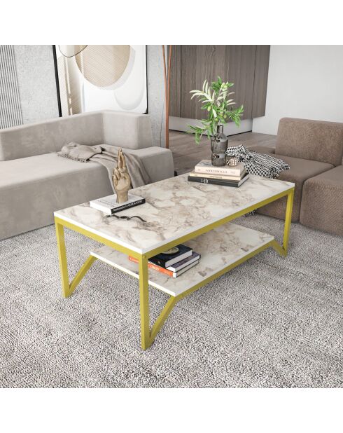 Mesita Flora dorada/blanca - 120x60x45,8 cm