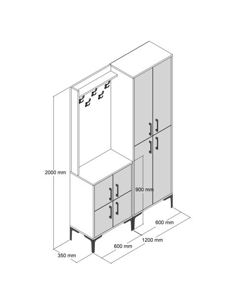 Support d'entrée Berlin BA noyer/noir - 120x200x35 cm