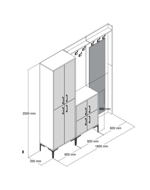 Support d'entrée Berlin ABC noyer/noir - 180x200x35 cm