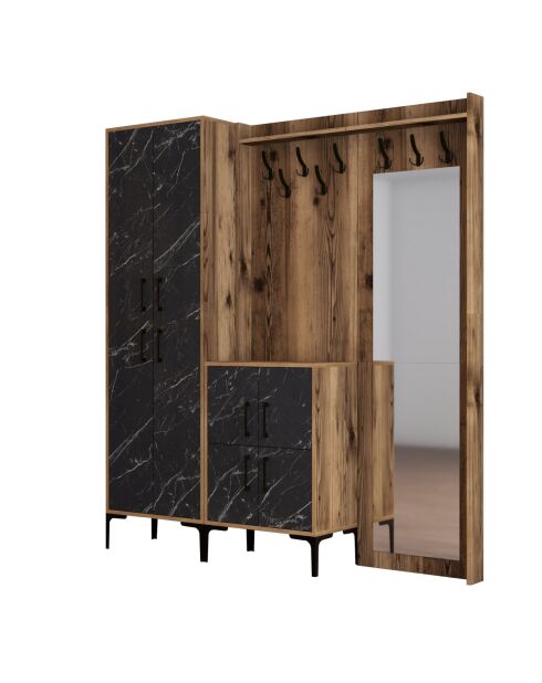 Support d'entrée Berlin ABC noyer/noir - 180x200x35 cm