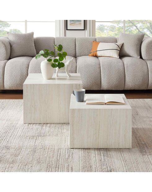 Fever - Set de 2 mesas de café de travertino beige