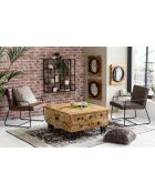 Sit - Tavolino da caffè antico rustico naturale con finiture nere antiche - 90x90x47cm