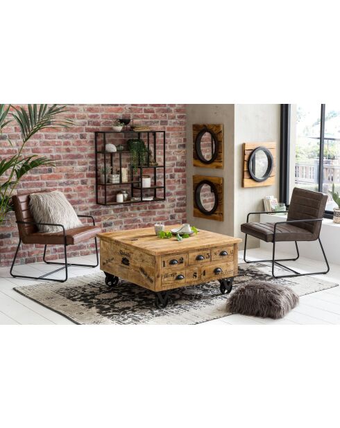 Sit - Tavolino da caffè antico rustico naturale con finiture nere antiche - 90x90x47cm