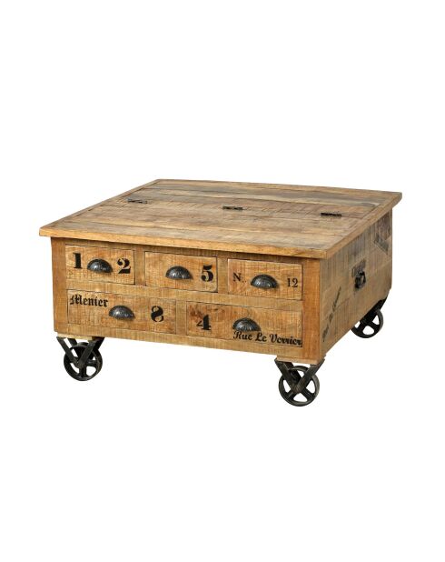 Sit - Tavolino da caffè antico rustico naturale con finiture nere antiche - 90x90x47cm