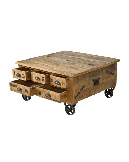 Sit - Tavolino da caffè antico rustico naturale con finiture nere antiche - 90x90x47cm