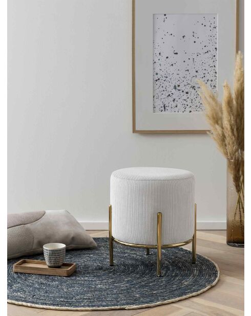 Fever - Pouf rembourré velours côtelé beige - D.35 cm