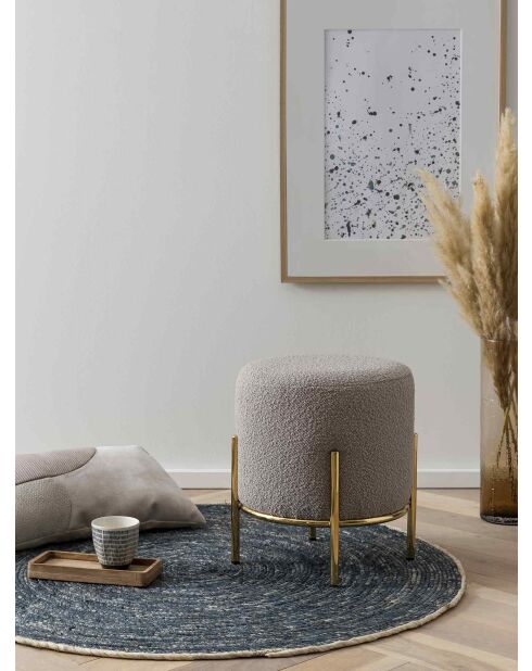Fever - Pouf rembourré tissu bouclé taupe - D.35 cm