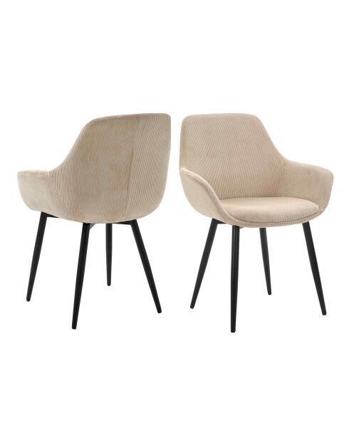 Fever - Lot de 2 fauteuils velours côtelé beige/noir - 64x59x86 cm