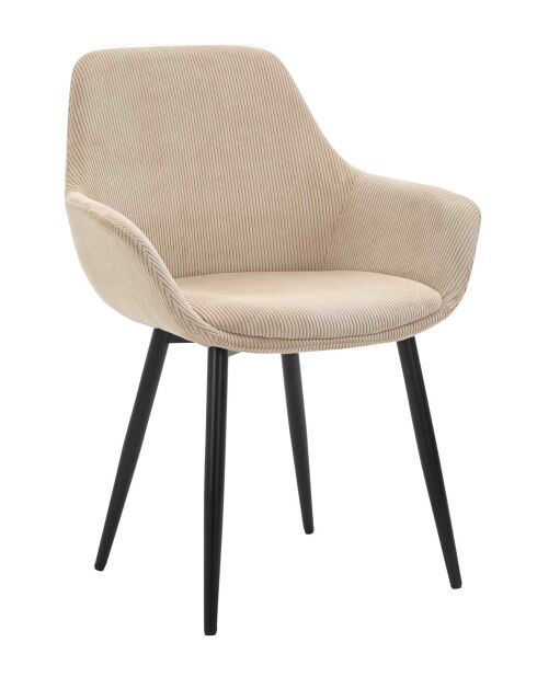 Fever - Lot de 2 fauteuils velours côtelé beige/noir - 64x59x86 cm