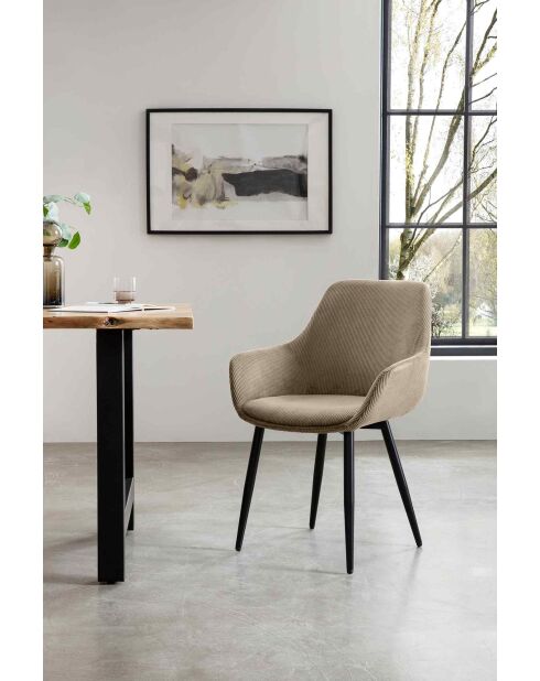 Fever - Lot de 2 fauteuils velours côtelé beige/noir - 64x59x86 cm