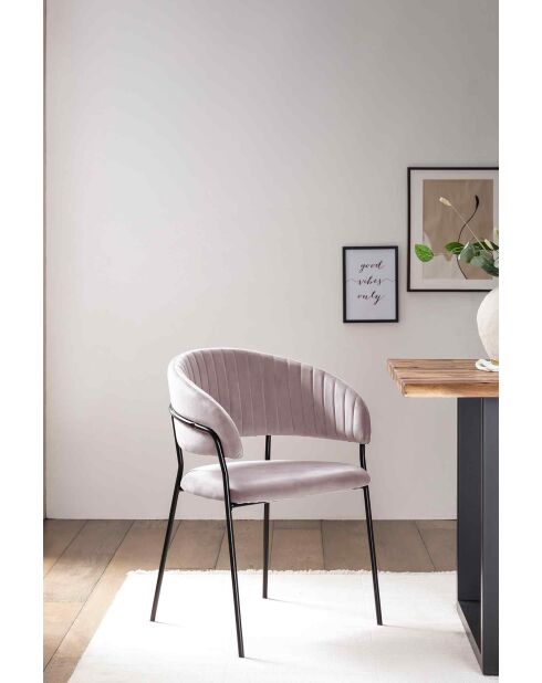 Fever - Chaise velours avec dossier capitonné rose/noir - 55x50x80 cm