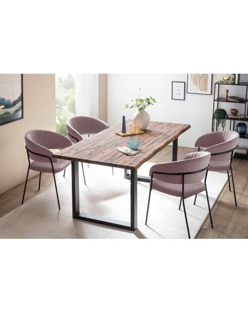 Fever - Chaise velours avec dossier capitonné rose/noir - 55x50x80 cm