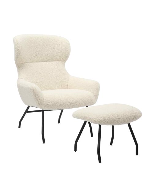 Fever - Ensemble fauteuil et tabouret teddy fourrure beige - 79x82x103 cm