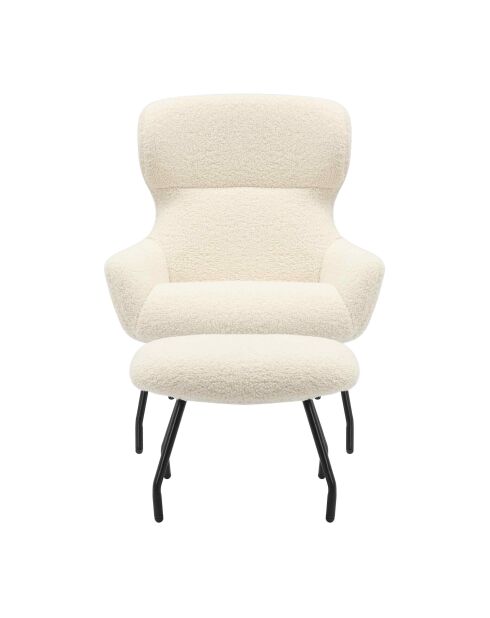 Fever - Ensemble fauteuil et tabouret teddy fourrure beige - 79x82x103 cm
