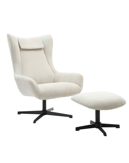 Fever - Fauteuil et tabouret aspect velours côtelé beige - 82x85x106 cm