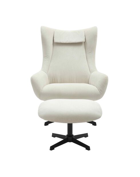 Fever - Fauteuil et tabouret aspect velours côtelé beige - 82x85x106 cm