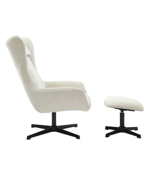 Fever - Fauteuil et tabouret aspect velours côtelé beige - 82x85x106 cm