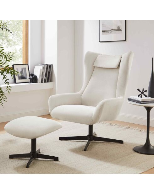 Fever - Fauteuil et tabouret aspect velours côtelé beige - 82x85x106 cm