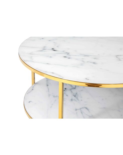 Fever - Couchtisch mit 2 Regalen weiß/gold - D.80 cm