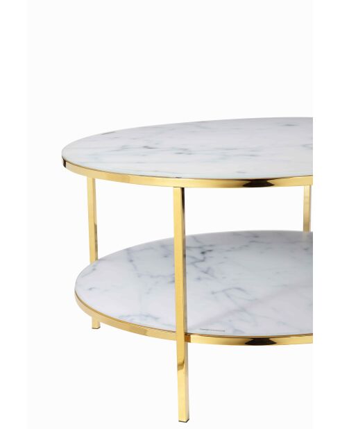 Fever - Couchtisch mit 2 Regalen weiß/gold - D.80 cm