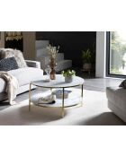 Fever - Couchtisch mit 2 Regalen weiß/gold - D.80 cm